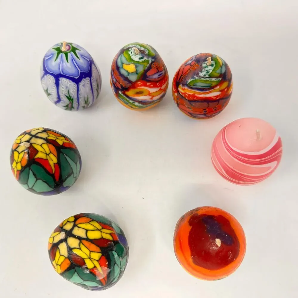 Vintage Multicolor Floral Egg Candles Set of 7 Candle & Egg collectors 2.5”